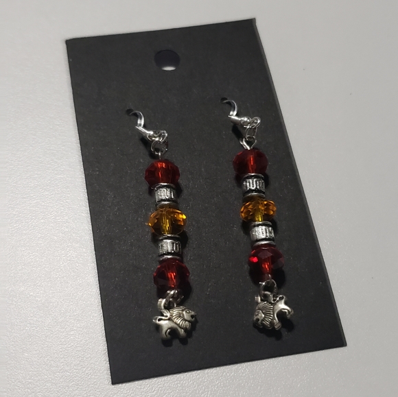 Red, Orange & Silver Lion Earrings - Picture 5 of 5
